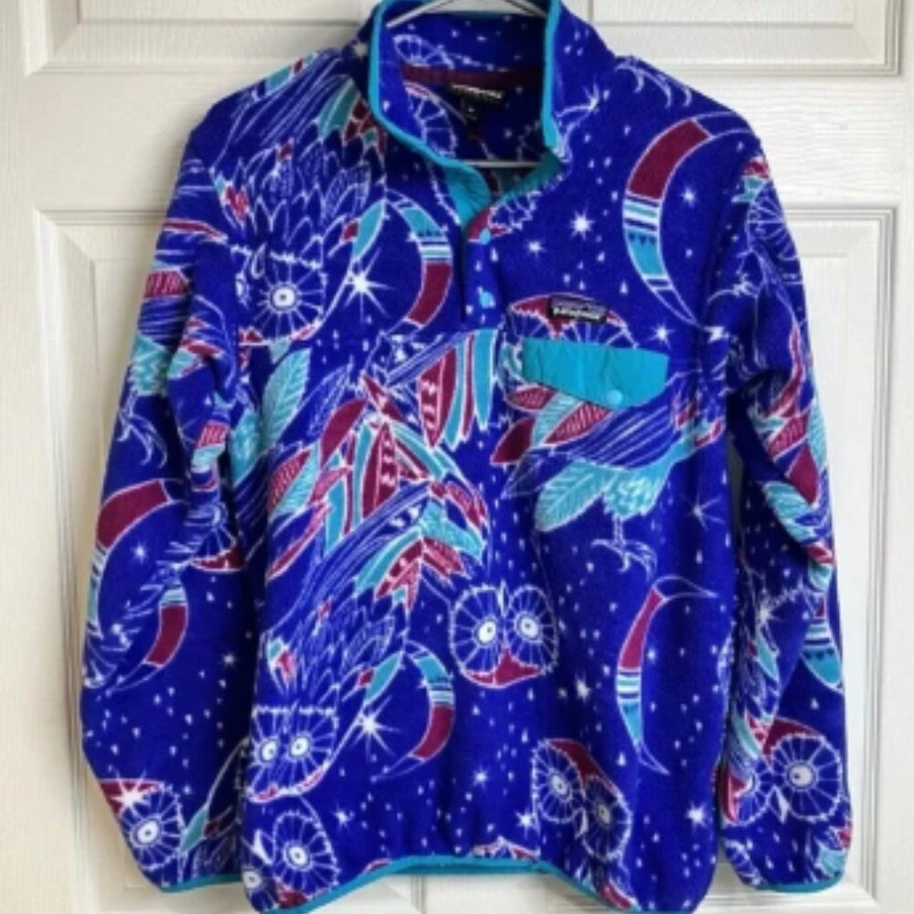 Patagonia Synchilla Women’s Harvest Moon Owl Printed Fleece Pullover Medium